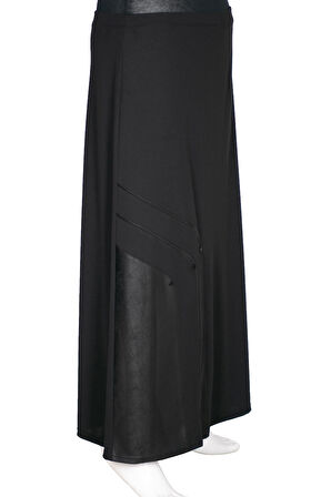 Hesna Kadın Lumina Kombin ve Biye Detaylı Astarlı Lastikli Siyah Etek