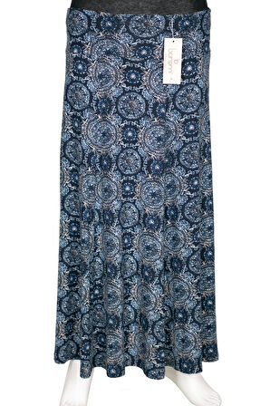 Barem Kadın Arzu Korsajlı 6 Parçalı Desenli Penye Lacivert Etek D60