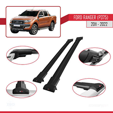 Ford Ranger (P375) 2011-2022 Arası ile Uyumlu FLY Model Ara Atkı Tavan Barı Siyah 2 Adet