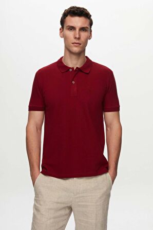 Ds Damat Regular Fit Bordo Pike Dokulu %100 Pamuk Kıvrılmaz Polo Yaka Nakışlı T-Shirt 4HC14ORT51000 4HC14ORT51000