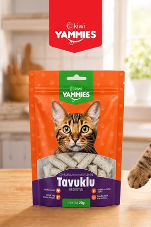 Kiwi Pets Kyct-50355 Yammies Dondurularak Kurutulmuş Tavuklu Kedi Otlu Mama 9*20 G
