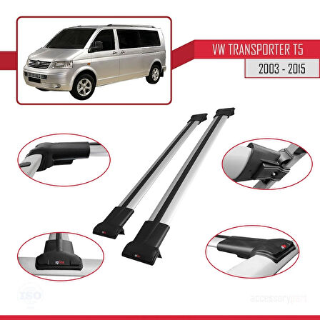 Volkswagen T5 Transporter 2003-2015 Arası ile Uyumlu FLY Model Ara Atkı Tavan Barı Gri 2 Adet