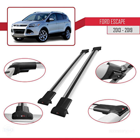 Ford Escape 3 2013-2019 Arası ile Uyumlu FLY Model Ara Atkı Tavan Barı Gri 2 Adet