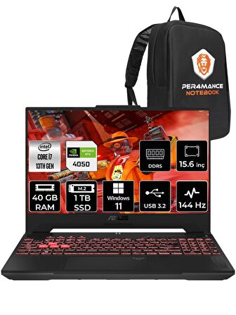 Asus Tuf Gaming F15 i7 13620H 40GB RAM 1TB SSD RTX4050/6GB 144Hz 15.6" FHD W11H LP261 & PER4 ÇANTA