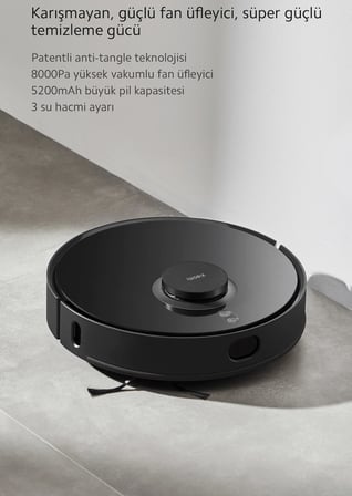 Xiaomi 8000 Pa Güçlü Çekim Gücüne Sahip Akıllı Robot Süpürge ve Paspas, Saç Dolaşma Önleyicili