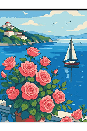 Sayılarla Boyama Seti 40x50 Cm (Çıtalı) Fırça Boya Dahil Numaralı Tuval Balkon Yelken Manzara