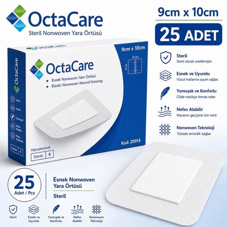 Octacare Esnek Steril Nonwoven Yara Örtüsü 9cm×10cm (25 Adet)