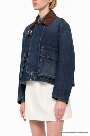 Kadın Denim Trend Jacket Kadife Yaka Relaxed Kot Ceket-00111467