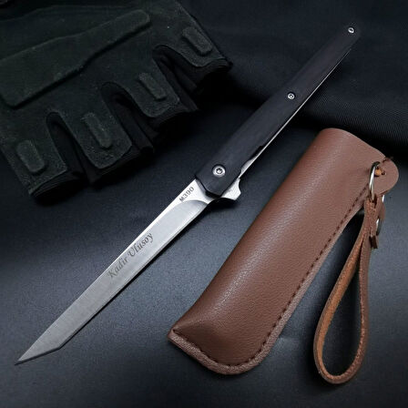 Kişiye Özel M390 Çelik Kamp ve Outdoor Çakı – İsim Yazılı Şık Deri Kılıflı