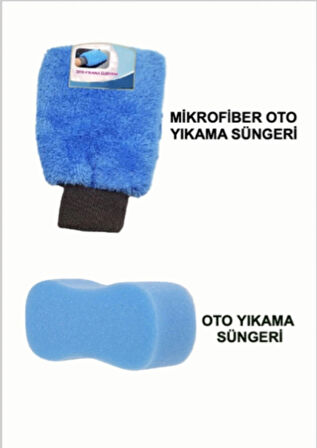 2'li Oto Yıkama Kurulama Cam Temizlik Mikrofiber Eldiven Sünger