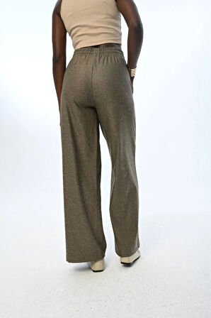 KADIN BELİ LASTİKLİ BOL PAÇA İNCE SİMLİ DÜZ RENK PANTOLON