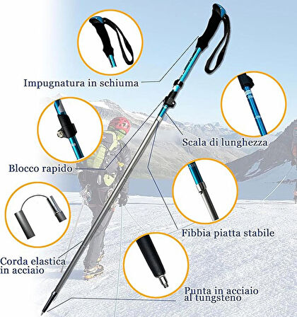 ShopFast Katlanabilir Yürüyüş Batonu Kayak Batonu Hafif  Alüminyum Trekking Tırmanma Baston Kamp