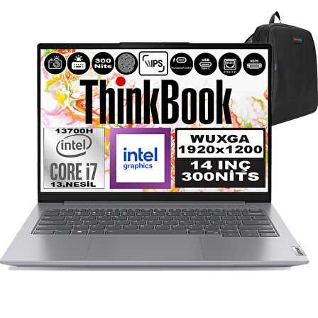 Lenovo Thinkbook 14 G6 Irl Intel Core I7 13700H 80GB Ddr5 1tb SSD 14" Wuxga 300NITS IPS Windows 11 Home Taşınabilir Bilgisayar 21KG004NTRH27 + Zetta Çanta