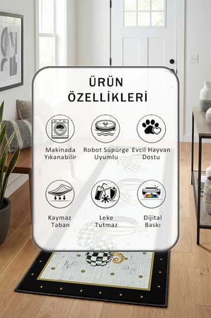 Kabak Goldlar Mat Yıkanabilir Kaymaz Taban Dijital Baskılı Yolluk Halı