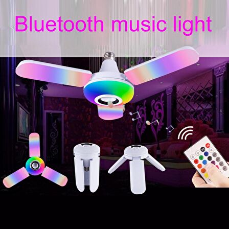 LED Dört Yapraklı Bluetooth Müzik Lambası Renkli Akıllı Ses Katlanır Ampul Lamba+Uzaktan Kumanda (3877)