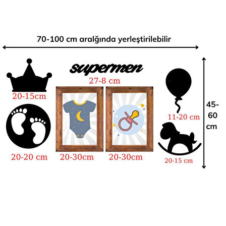 DECO103 Supermen Dekoratif Duvar Süsü Tablo Aksesuar Ahşap Tasarım Hediye Pano Sticker Seti (3877)