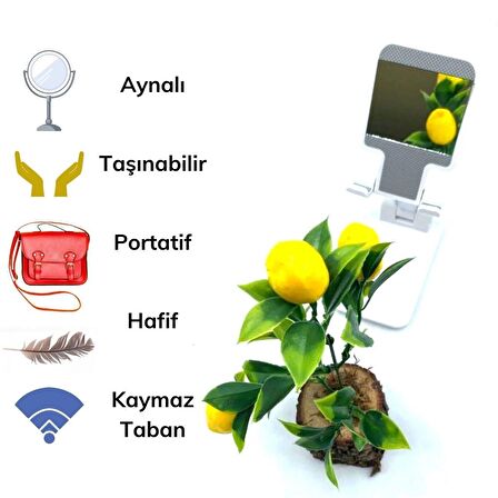 Siyah Aynalı Cep Telefonu Sabitleyici Stand Katlanabilir Ayarlanabilir Telefon Standı (3877)