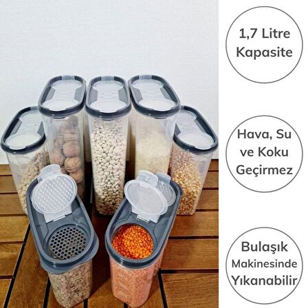 2 Kapaklı Ölçekli Erzak Kuru Gıda Saklama Kutusu Kabı - 1,7 Litre - SA935 (3877)