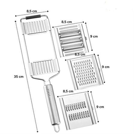 Ayarlanabilir 3 Farklı Başlıklı Tutmalı Sebze Dilimleyici Peynir Rendeleyici Aparat (3877)