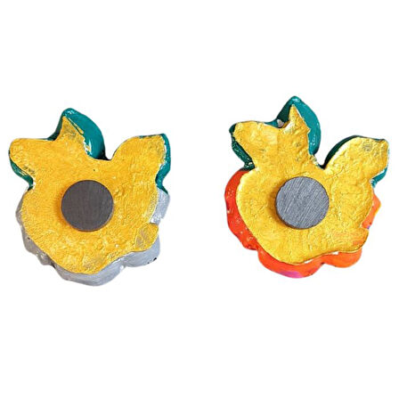 Uretti - Ayşe 7362 5422 El Yapımı Minik 2'li Pembe - Siyah Renk Gül Magnet - 6 x 7 cm