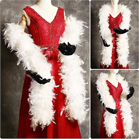 Beyaz Renk Kabarık Kalın Otriş Boa Tüy 6 Cm Genişlik 180-200 Cm Uzunluk