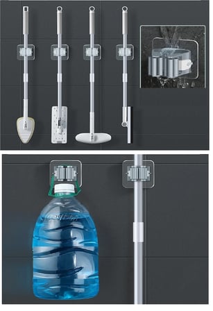 4 Lü Kelebek Yapışkanlı Mop Fırça Çekpas Sap Tutucu Organizer Banyo Düzenleyici