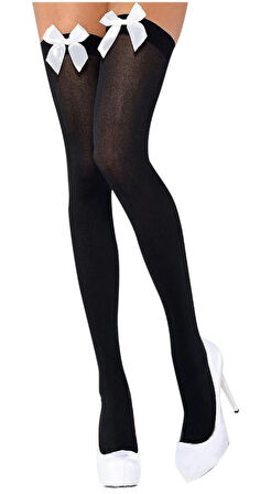 Beyaz Fiyonklu Siyah Jartiyer Çorabı Tm1196