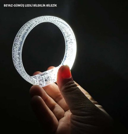Beyaz-gümüş Led Işıklı Baskı Yapılabilen Pilli Bileklik Bilezik 1,5 Cm Genişlik