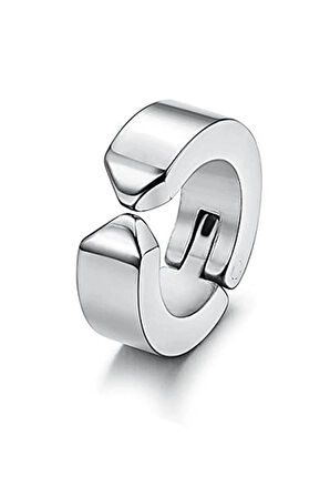 Erkek Küpesi - 1 Adet Çelik Kıstırmalı Küpe Paslanmaz Atmaz Çelik Gümüş Renk Küpe