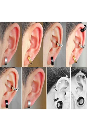 Erkek Küpesi - 1 Adet Çelik Kıstırmalı Küpe Paslanmaz Atmaz Çelik Gümüş Renk Küpe