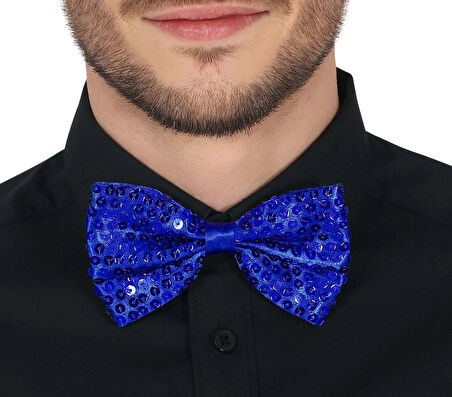 Gece Işıltısı Mavi Payetli Pullu Papyon 7x2 Cm