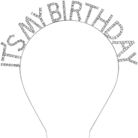 Kristal Taşlı Gümüş Renk İt's My Birthday Yazılı Doğum Günü Parti Tacı 14x16 Cm