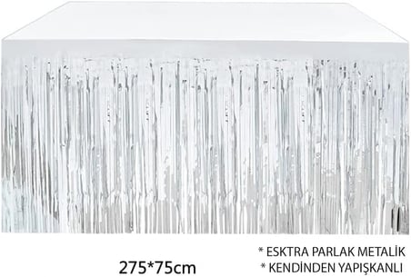 Gümüş Metalize Masa Eteği 275x75 Cm – Kendinden Yapışkanlı