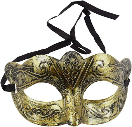 Altın Renk Eskitme Maskeli Balo Maskesi - Venedik Tarzı Parti Maskesi