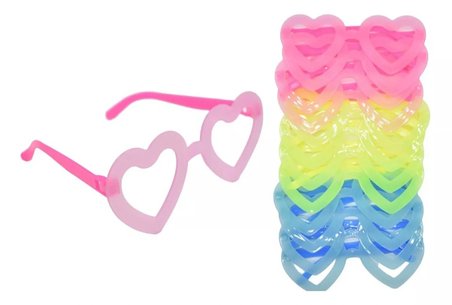 Retro Neon Fosforlu Kalp Gözlük 12 Adet – 80’ler 90’lar Parti Stili