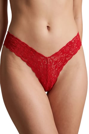 Kırmızı Çiçek Desenli Dantel String Külot Tm1526