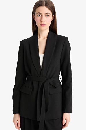 DeFacto Regular Fit Kuşaklı Basic Düz Blazer Ceket E7346AX25SPBK81