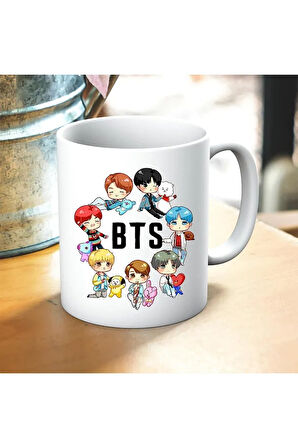 Bts Karakterler Baskılı Kupa ve Yastık Hediyelik Set Arkadaşa Hediye