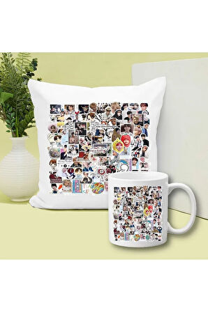 Stray Kids Baskılı Kupa ve Yastık Hediyelik Set Arkadaşa Hediye