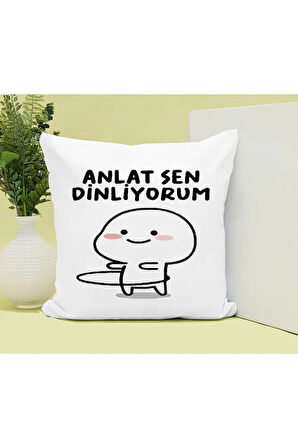 Anlat Sen Dinliyorum Baskılı Kupa ve Yastık Hediyelik Set Arkadaşa Hediye