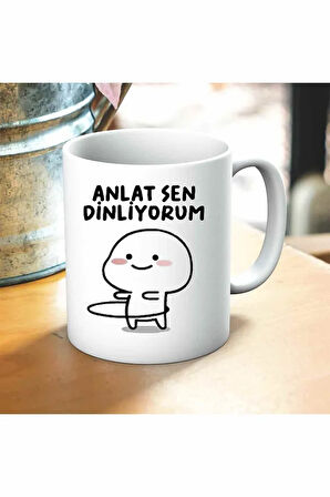 Anlat Sen Dinliyorum Baskılı Kupa ve Yastık Hediyelik Set Arkadaşa Hediye