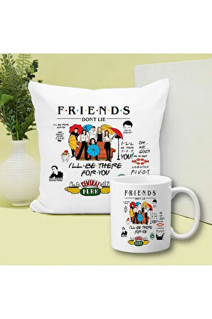 Friends Baskılı Kupa ve Yastık Hediyelik Set Arkadaşa Hediye