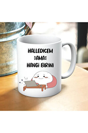 Halledicem Ama Hangi Birini Tasarımlı Yastık Ve Kupa Bardak Hediye Seti