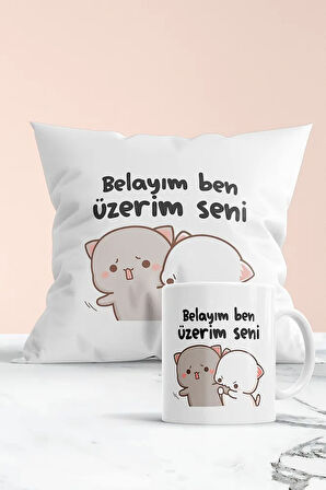 Belayım Ben Üzerim Seni Baskılı Hediyelik Yastık Ve Kupa Seti