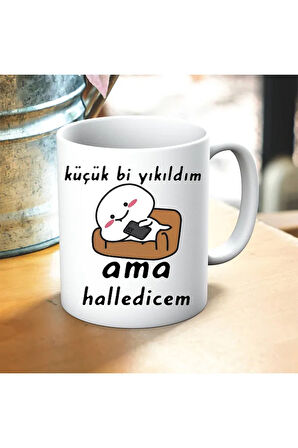 Küçük Bi Yıkıldım Tasarımlı Yastık Ve Kupa Bardak Hediye Seti