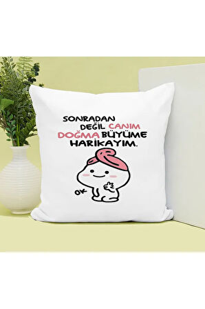 Doğma Büyüme Harikayım Baskılı Kupa ve Yastık Hediyelik Set Arkadaşa Hediye