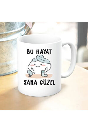 Bu Hayat Sana Güzel Tasarımlı Yastık Ve Kupa Bardak Hediye Seti