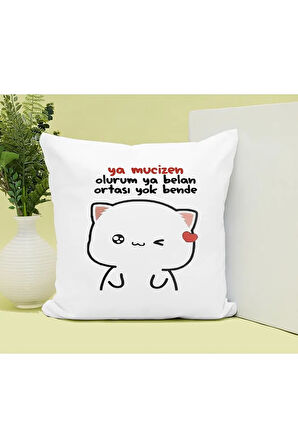 Ya Mucizen Ya Belan Olurum Baskılı Kupa ve Yastık Hediyelik Set Arkadaşa Hediye