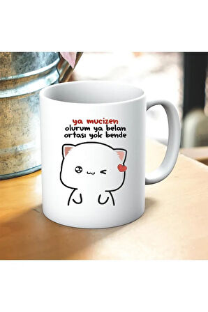 Ya Mucizen Ya Belan Olurum Baskılı Kupa ve Yastık Hediyelik Set Arkadaşa Hediye