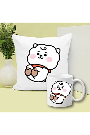 Bts Karakter Baskılı Kupa ve Yastık Hediyelik Set Arkadaşa Hediye